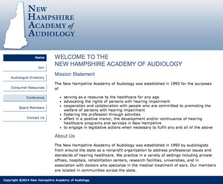 Web design sample: New Hampshire Academy of Audiology